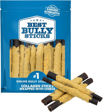 Best Bully Sticks All Natural Cheese Wrapped Beef Collagen Sticks - 6 Inch 12 Pack - Long Lasting Limited Ingredient Dog Chew - Supports Healthy Joints, Skin & Coat