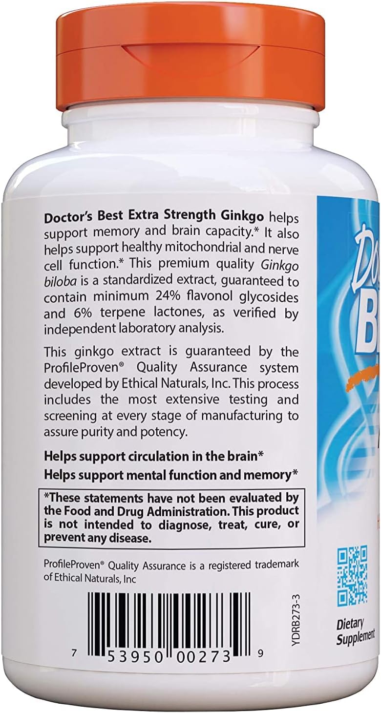 Doctor's Best Extra Strength Ginkgo, Non-GMO, Vegan, Gluten Free, Soy Free, Promotes Mental Function and Memory, 120 mg, 360 Count (Pack of 1) : Health & Household