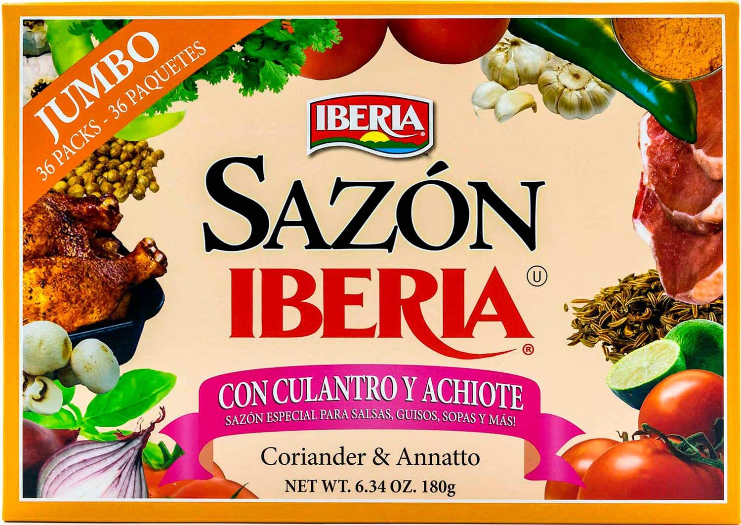 Sazon Iberia Jumbo Pack With Coriander And Achiote 6.34 Oz 36 Packs