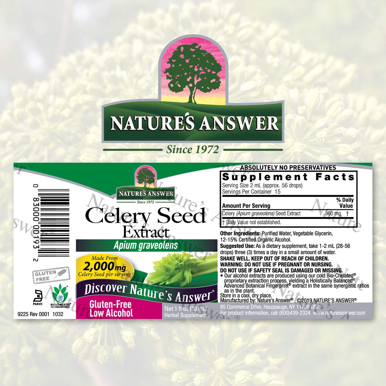 Nature's Answer Celery Seed with Organic Alcohol 2000mg 1 | Packed with Antioxidants | Promotes Joint Function | Urinary Tract Support | Single Count