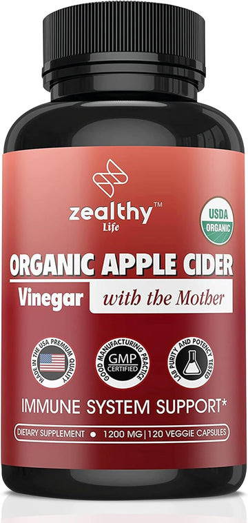 Apple Cider Vinegar With The Mother Supplement, 1200Mg Apple Cider Capsules For Optimum Wellness, Gluten-Free, Non-Gmo, 120 Veggie Capsules - Zealthy Life