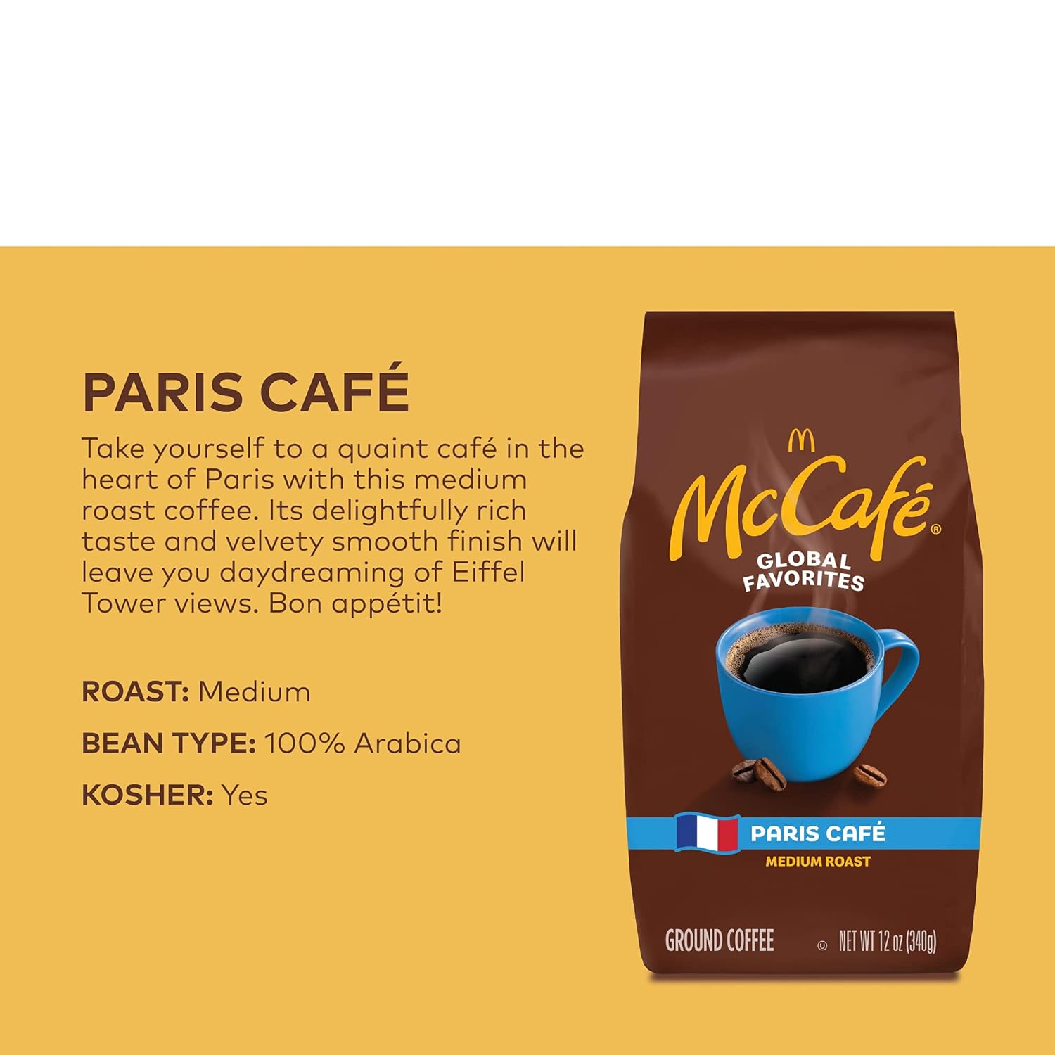 McCafe Paris Café, Ground Coffee, Medium Roast, 12oz Bag : Everything Else