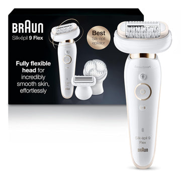 Braun Epilator Silk-Épil 9 9-030 With Flexible Head, Facial Hair Removal For Women And Men, Hair Removal Device, Shaver & Trimmer, Cordless, Rechargeable, Wet & Dry, Beauty Kit With Body Massage Pad