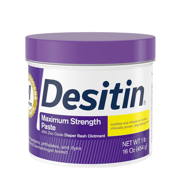Desitin Maximum Strength Baby Diaper Rash Cream, 40% Zinc Oxide For Treatment, Relief & Prevention, Hypoallergenic, Phthalate- & Paraben-Free Paste, Protects Skin For Up To 12 Hours, 16 Oz
