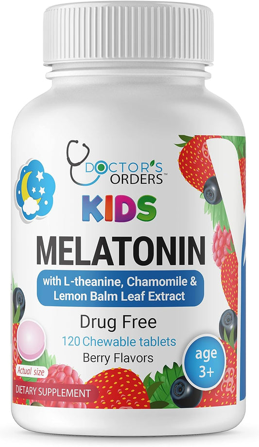 1mg Melatonin Chewables for Kids – with L - theanine, Chamomile & Lemon Balm – Drug Free, Vegetarian – Great Tasting Vitamin Supplement – Natural Flavor Pectin Chews – 120 Count