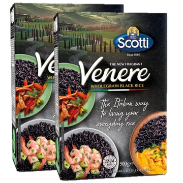Black Grain Rice, 2 Pack x 1.1 lb, Product of Italy, Riso Scotti, Venere, Premium Quality, Wild Ancient Whole Grain Purple Rice, Product of Italy