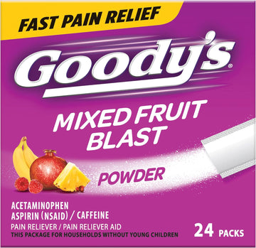 Goody's Pain Relief Powders, Extra Strength Headache Powder Mixed Fruit Blast, 24 ct (Pack of 1)