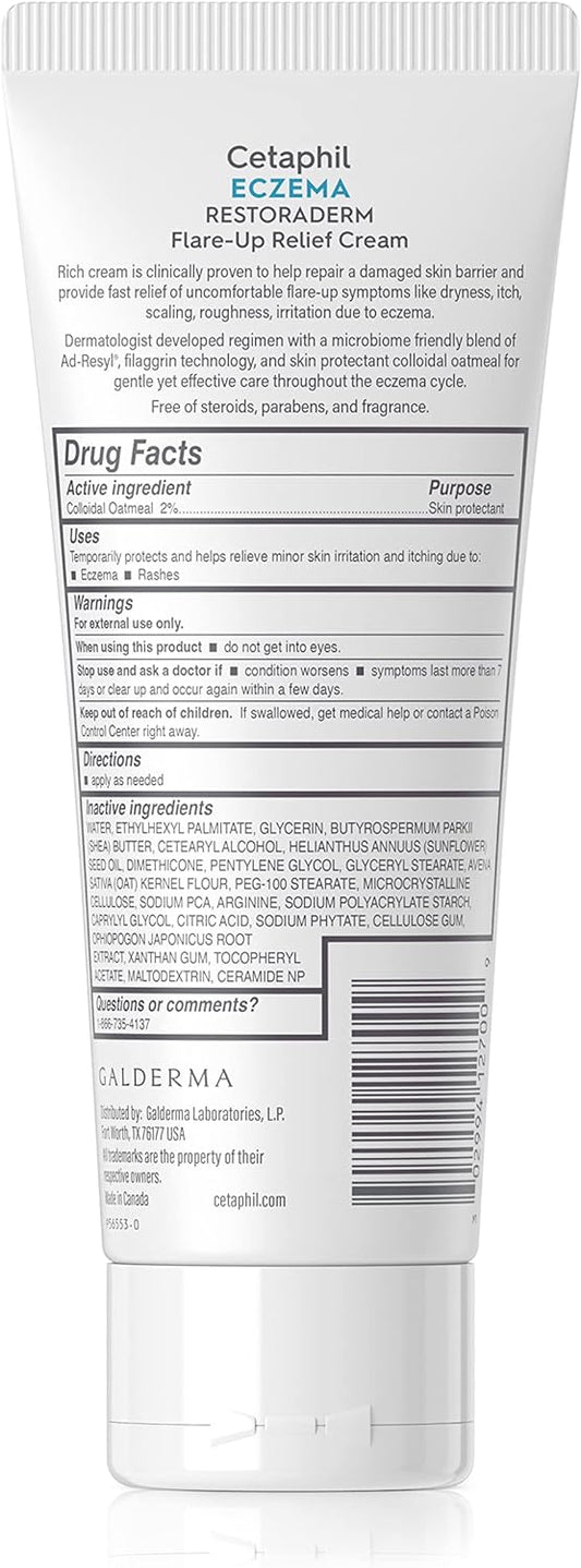 Cetaphil Eczema Restoraderm Flare-Up Relief Cream, For Eczema Prone Skin, 8 Oz, Barrier Repair, 48 Hour Hydration, 2% Skin Protectant Colloidal Oatmeal, Steroid Free