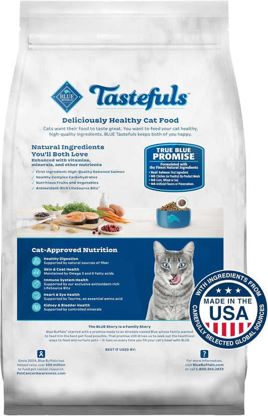 Blue Buffalo Tastefuls Natural Dry Food For Adult Indoor Cats, Salmon & Brown Rice Recipe, 15-Lb. Bag