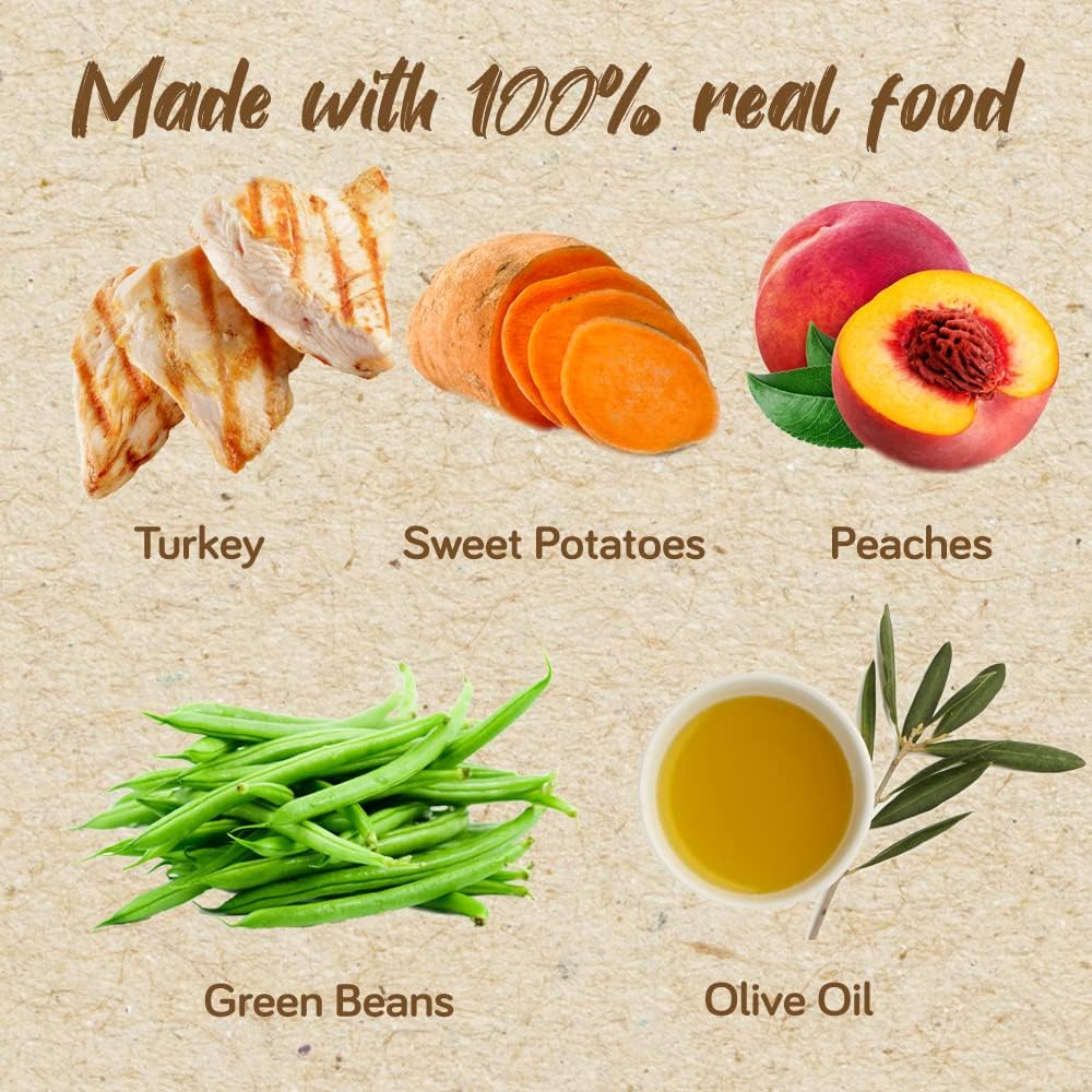 Real Food Blends Turkey, Sweet Potatoes & Peaches - Pureed Food Meals For Tube Feeding With Protein, Vegetables & Fruits - 320 Calories For Lunch & Dinner - 9.4 Oz (Pack Of 12)