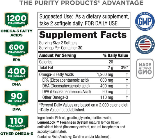 Purity Products - Ultra Pure Omega 3,60 softgels, Blue