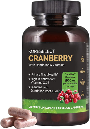 Cranberry 17,000mg with Dandelion & Vitamins, UTI Relief, Antioxidant Supplement, Immune Support, Bladder Health for Women & Men 60 Vegan Capsules