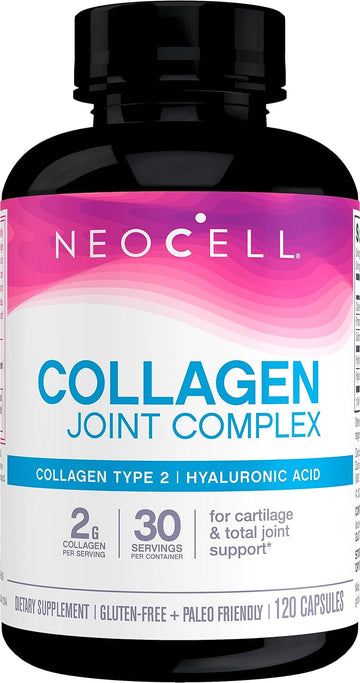 NeoCell Collagen Peptides & Hyaluronic Acid, Gluten Free, Supports Joint & Cartilage Health, Paleo Friendly, Hydrates Skin, Collagen Type 2, 120 Capsules