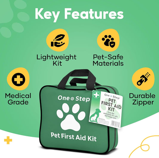One Step Pet First Aid Kit, Includes Over 80+ Premium Items, Tick Remover, Syringe, Vet Wrap, Bandages, Wipes, Travel Sized First Aid For Dogs, Cats And All Other Pets - Pet Supplies
