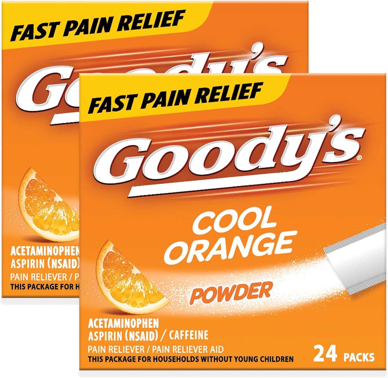 Goody's Extra Strength Headache Powder, Cool Orange Flavor Dissolve Packs, 24 Individual Packets (2 Pack)