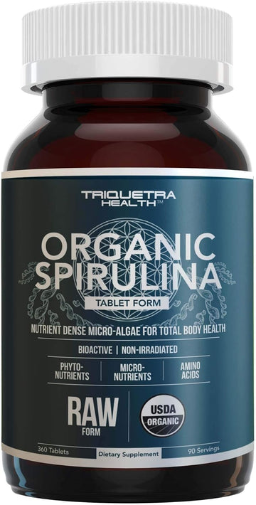 Organic Spirulina Tablets (360 Tablets) - Made with Parry? Spirulina, The Best Spirulina in The World, Highest Nutrient Density - Non-Irradiated, 3 Organic Certifications (90 Servings)