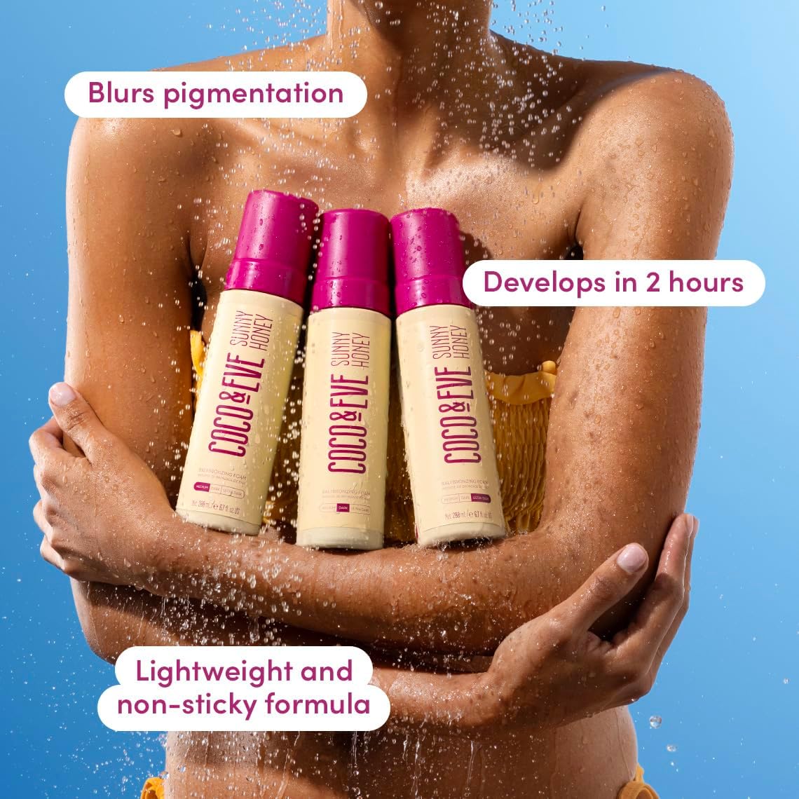 Coco & Eve Sunny Honey Bali Bronzing Foam. Natural Sunless Self Tanner Mousse. Anti Cellulite, Organic Sunless Self Tanning Lotion (Medium) : Amazon.co.uk: Beauty