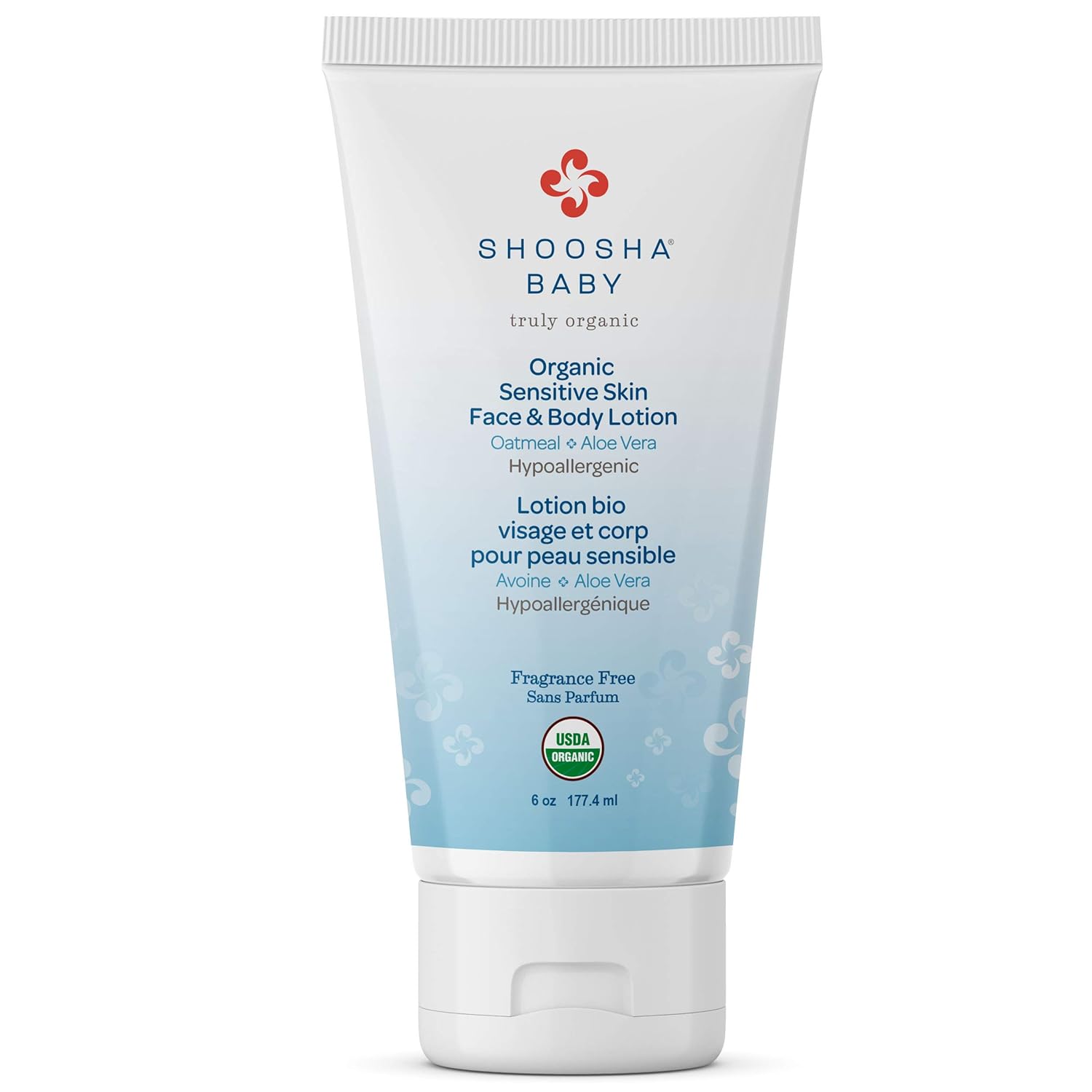 Shoosha Organic Baby Lotion Fragrance-Free, For Sensitive Skin, Organic Face And Body Lotion For Kids, Gluten-Free, Non-Sticky, 100% Biodegradable