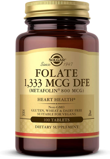 Solgar Folate 1,333 Mcg Dfe, 100 Tablets - 800 Mcg Bio-Active Metafolin - Heart Health - Non-Gmo, Vegan, Gluten Free, Dairy Free, Kosher - 100 Servings