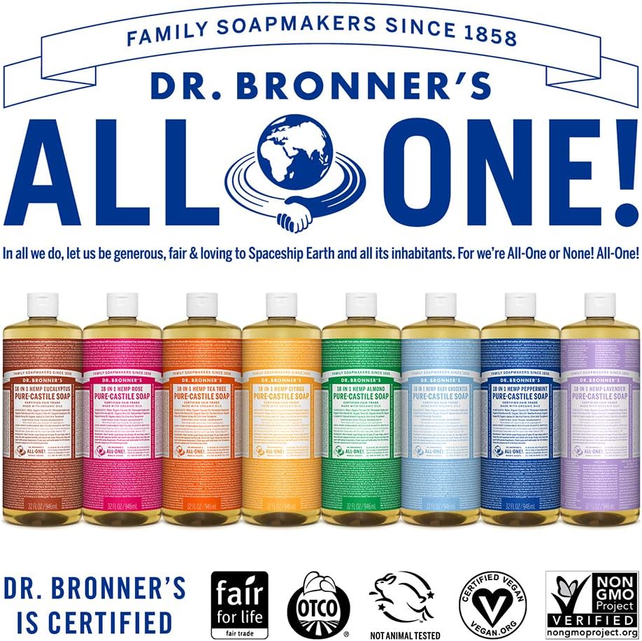 Dr. Bronner's - Pure-Castile Liquid Soap (Lavender, 32 ounce) - Made with Organic Oils, 18-in-1 Uses: Face, Body, Hair, Laundry, Pets and Dishes, Concentrated, Vegan, Non-GMO : Bath Soaps : Beauty & Personal Care