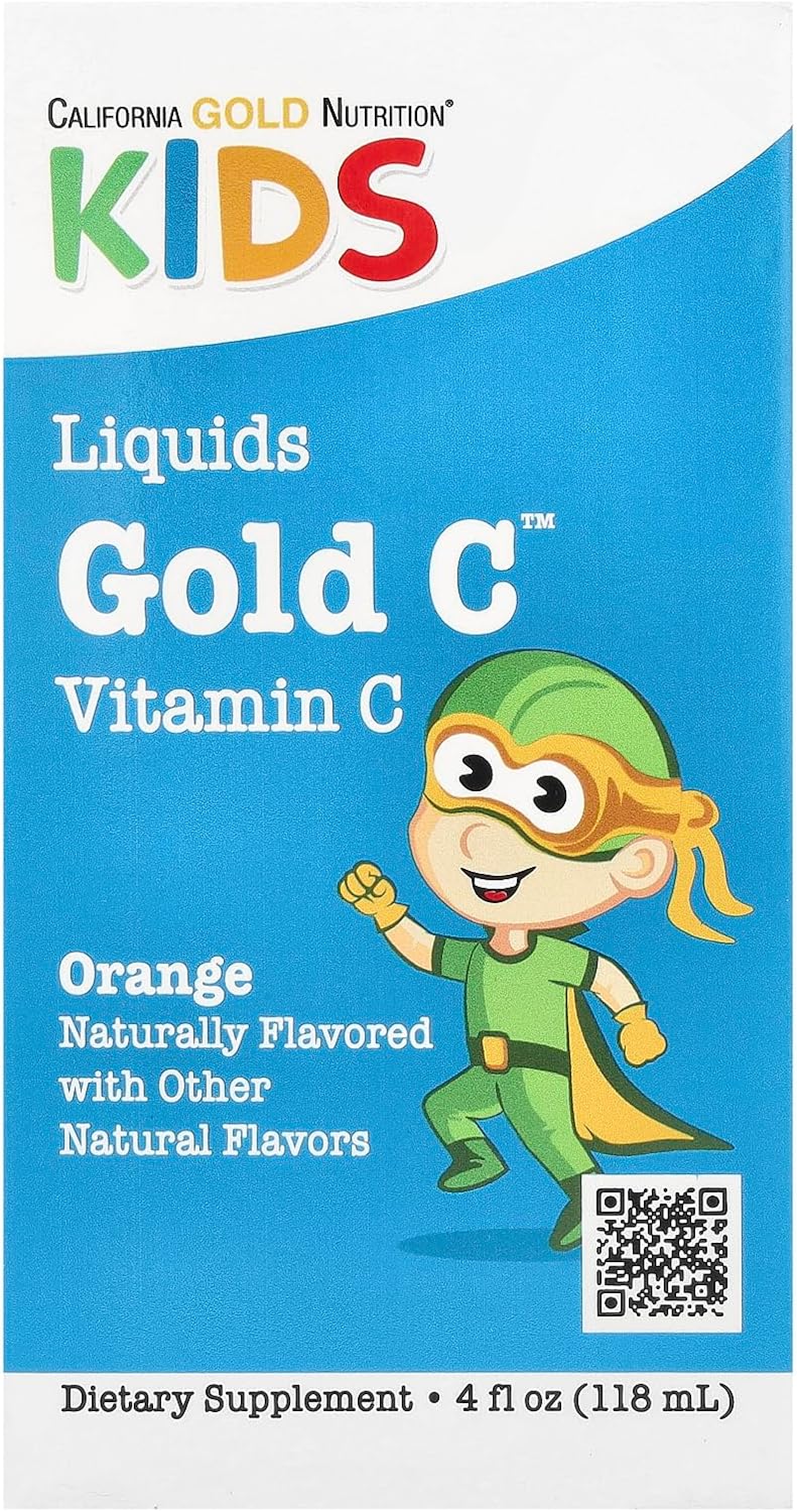 California Gold Nutrition Kids Gold C, Liquid Vitamin C, Tart Orange, 4 Fl Oz (118 Ml)