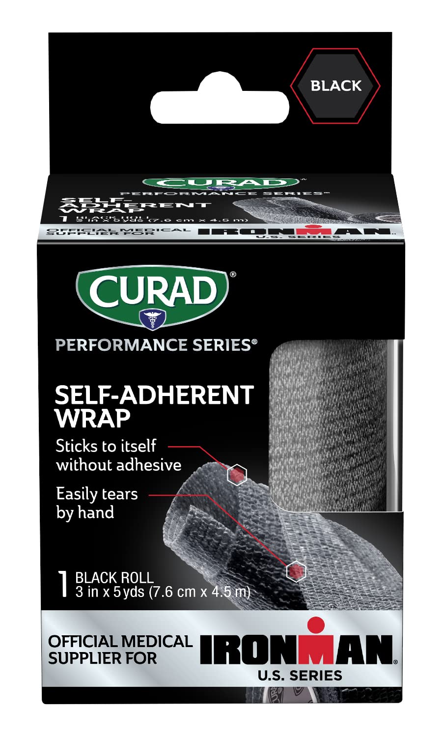 Curad Performance Series Ironman Self-Adherent Wrap, Black, 3" X 5 Yds