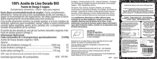 Viridian 100% Organic Golden Flaxseed Oil 200Ml