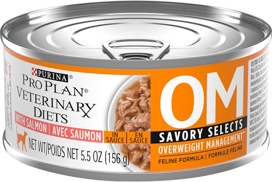 Pro Plan Veterinary Diets Purina OM Overweight Management Savory Selects with Salmon Feline Formula Wet Cat Food - (Pack of 24) 5.5 oz. Cans : Pet Supplies