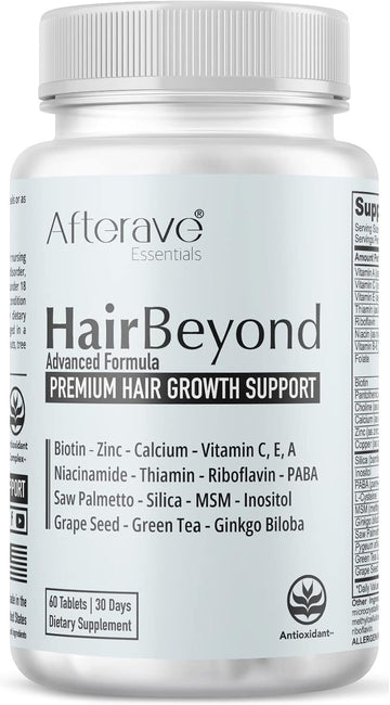 Hairbeyond Advanced Hair Growth Formula Improves Follicle & Scalp Strength For Stronger Growth, Hair Loss Protection, Vitamin A, C, E, B Complex Saw Palmetto Silica Zinc Calcium Niacin Thiamin Biotin