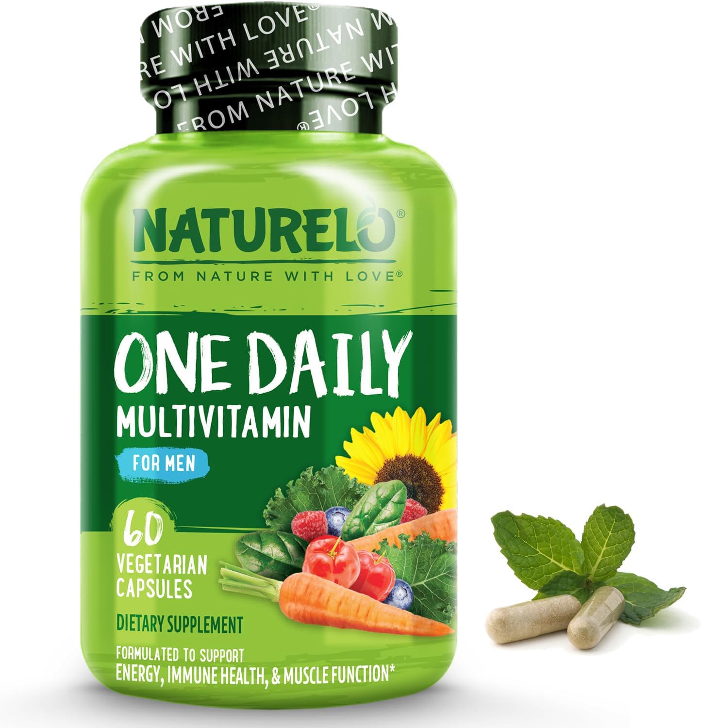 Naturelo One Daily Multivitamin For Men - With Vitamins & Minerals + Organic Whole Foods - Supplement To Boost Energy, General Health - Non-Gmo - 60 Capsules - 2 Month Supply