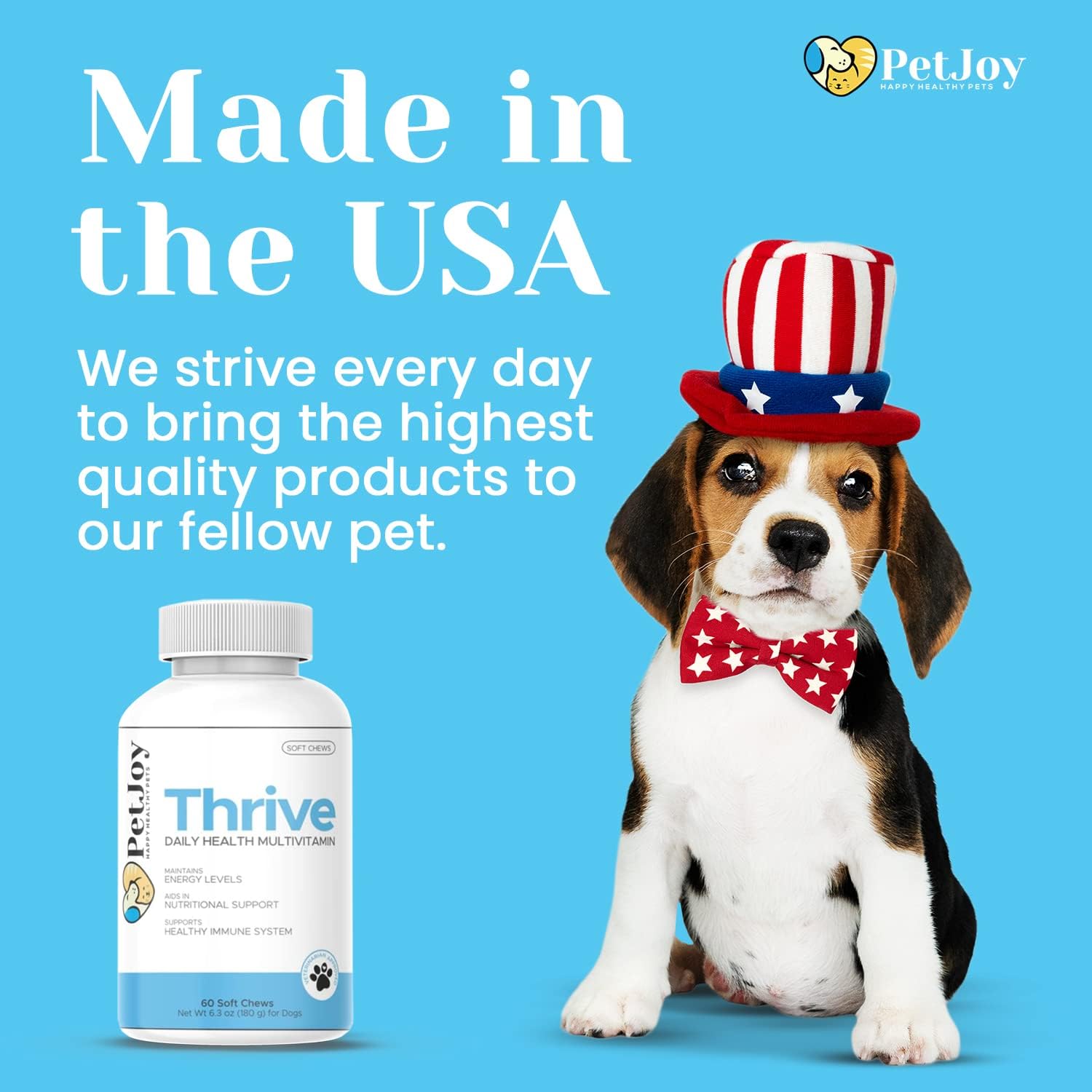 PetJoy - Thrive Daily Multivitamin Soft Chew for Dogs | Energy, Healthy Skin & Coats, and Stronger Bones & Teeth | Complete Daily Health | Pet Vitamins | 60 Count : Pet Supplies