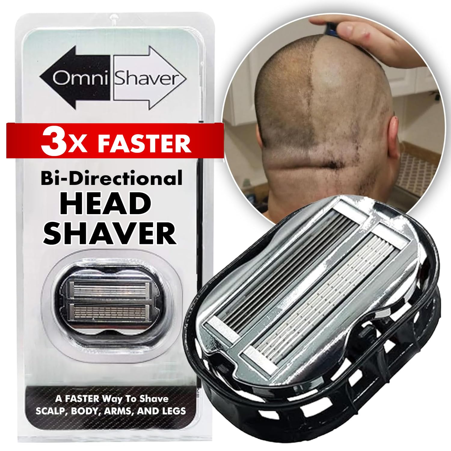 Premium Omnishaver Bi-Directional Shavers For Men & Women | 3X Faster Than Disposable Razors | Smooth, And Safe | Self-Cleaning, Self-Sharpening Razor Blades For Shaving Head, Legs, Arms, Body (Black)