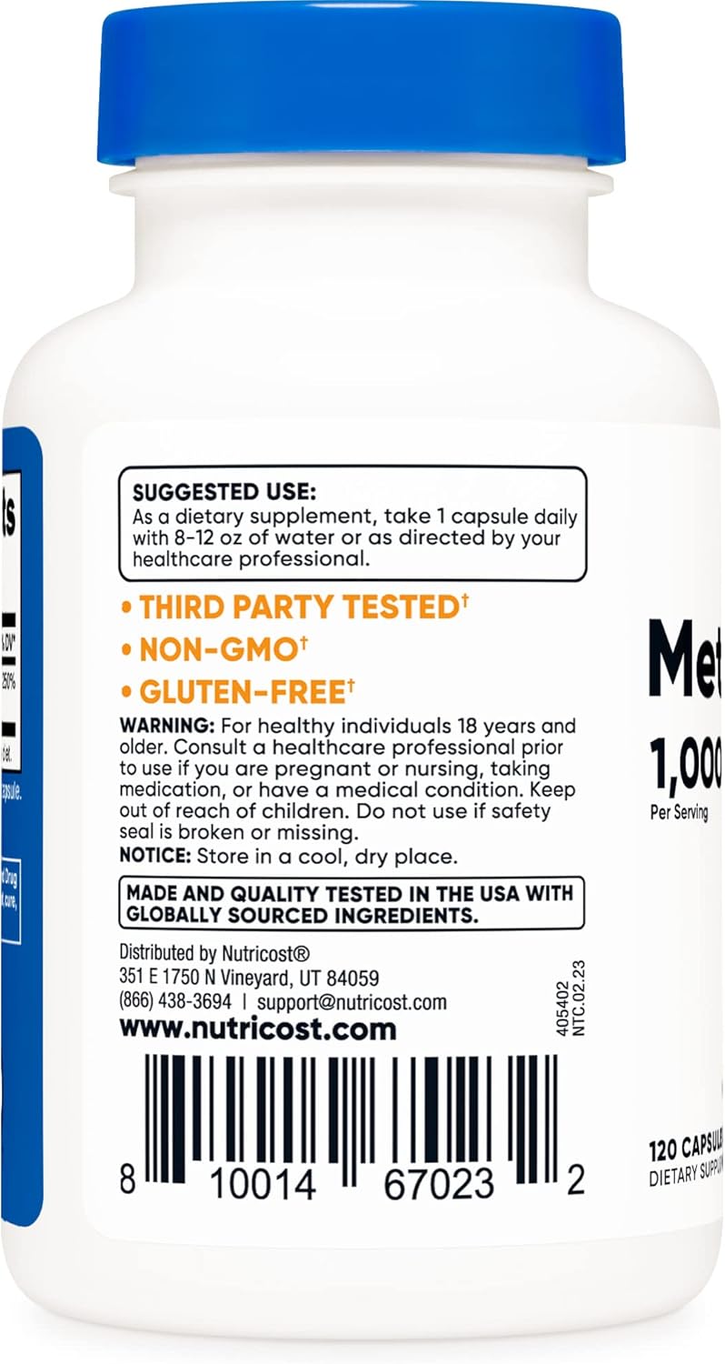 Nutricost Methyl Folate 1000mcg, 120 Vegetarian Capsules - Gluten Free, Non-GMO