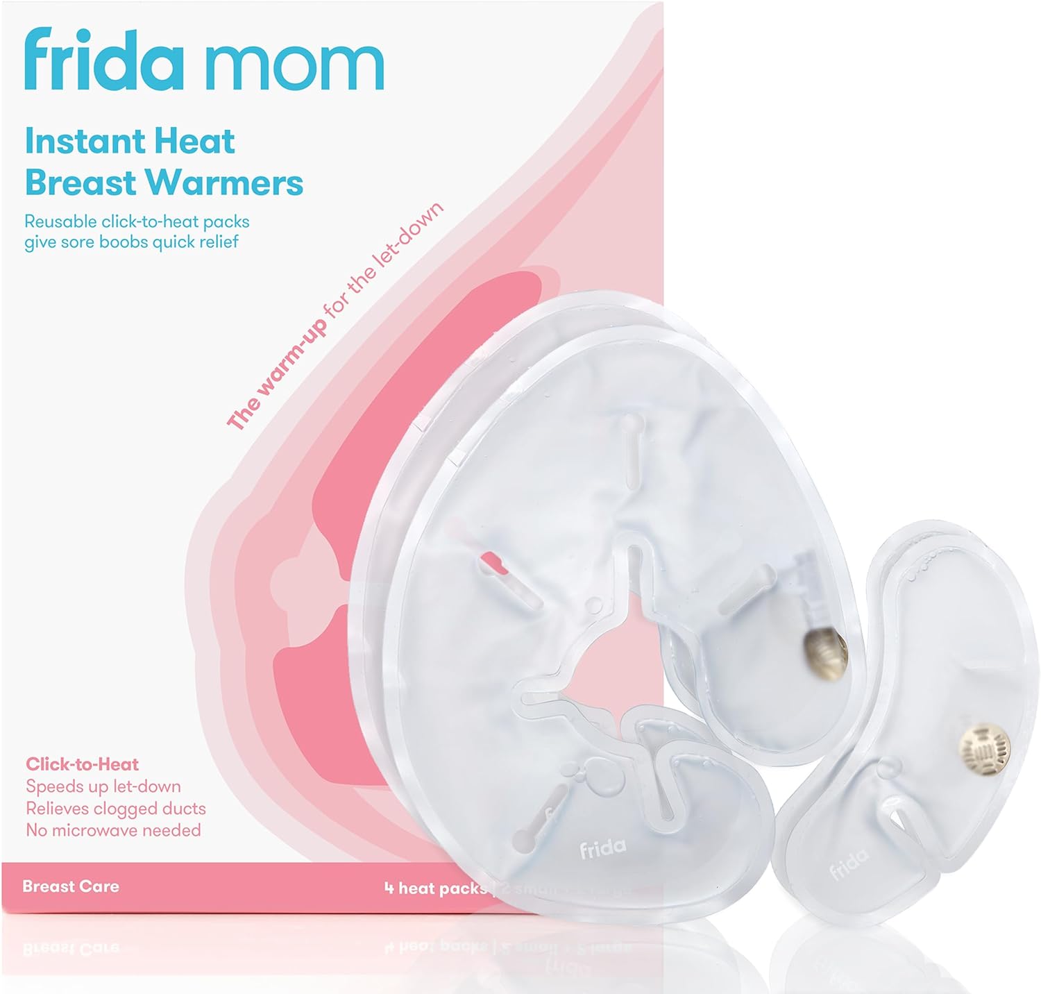 Frida Mom Instant Heating Pads For Breasts, Reusable Click-To-Heat Relief, Breastfeeding Essentials - 2 Small & 2 Large Heat Pads, 4Pc Set