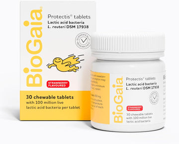 Biogaia Protectis Kids Tablets | 30 Chewable Probiotic Supplements With 100 Million Live L. Reuteri | Gut Health And Comfort | Digestive System Support For Children - Strawberry Flavour