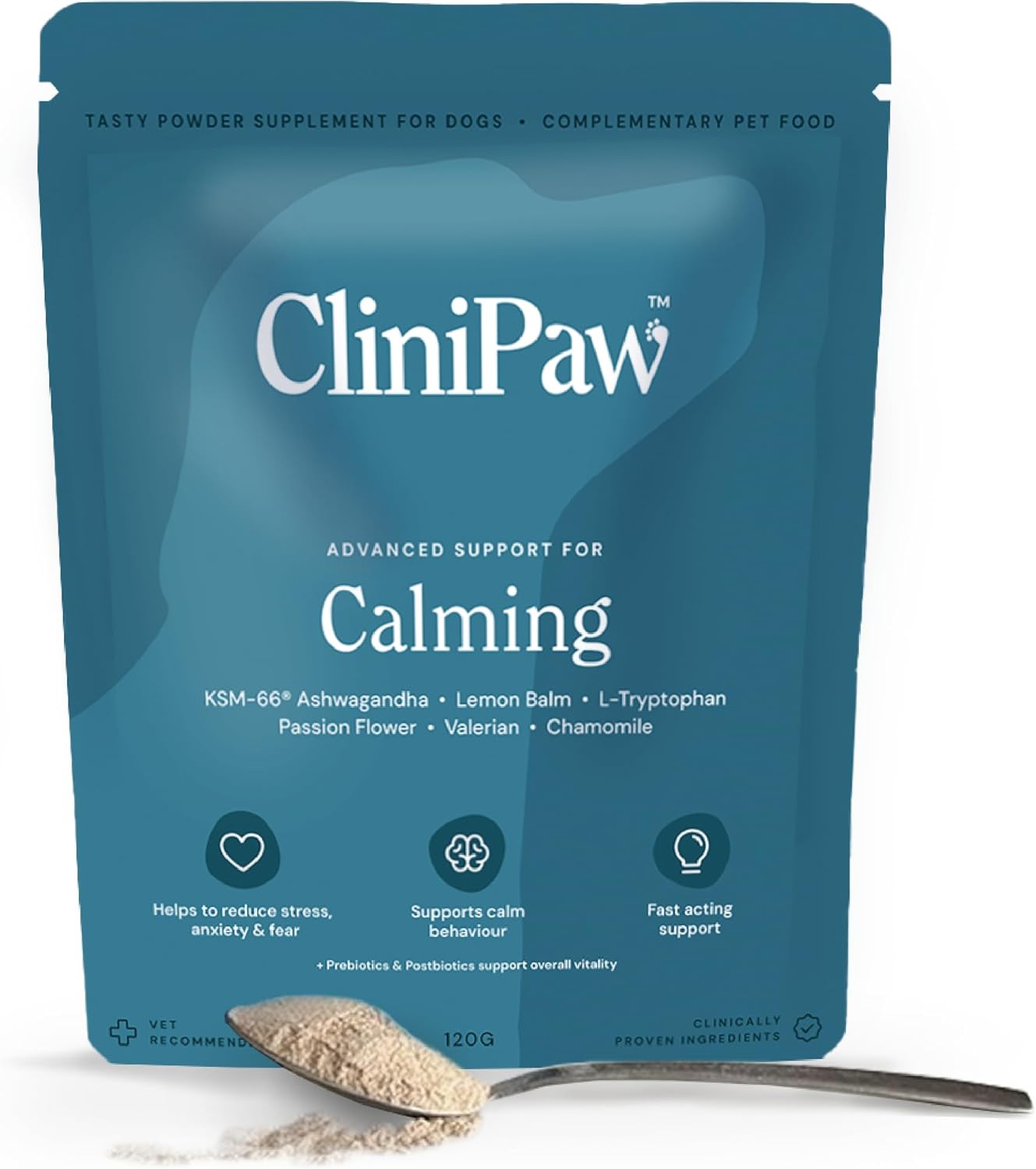 Clinipaw Calming Powder For Anxious Dogs - Stress And Anxiety Relief Treats - Reduce Fear Of Noise, Separation, Reactivity, Travel, Visitors - Fast Acting & Long Term - No Fillers, Up To 120 Servings