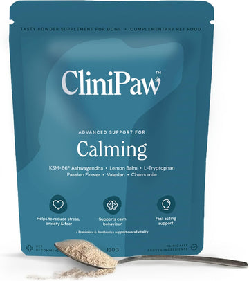Clinipaw Calming Powder For Anxious Dogs - Stress And Anxiety Relief Treats - Reduce Fear Of Noise, Separation, Reactivity, Travel, Visitors - Fast Acting & Long Term - No Fillers, Up To 120 Servings