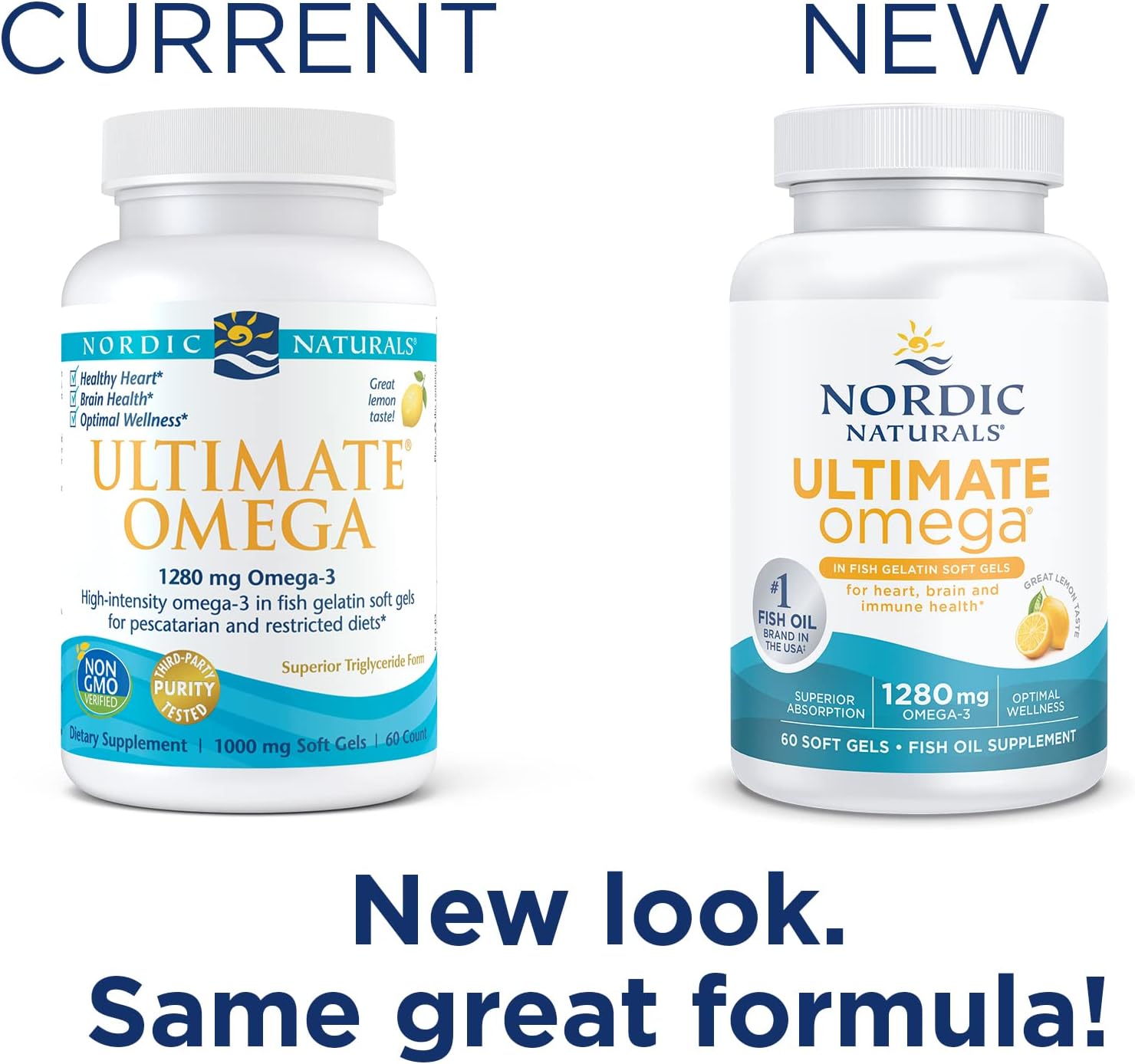 Nordic Naturals Ultimate Omega in Fish Gelatin, Lemon Flavor - 60 Soft Gels - 1280 mg Omega-3 - High-Potency Fish Oil Supplement - EPA & DHA - Promotes Brain & Heart Health - Non-GMO - 30 Servings : Health & Household