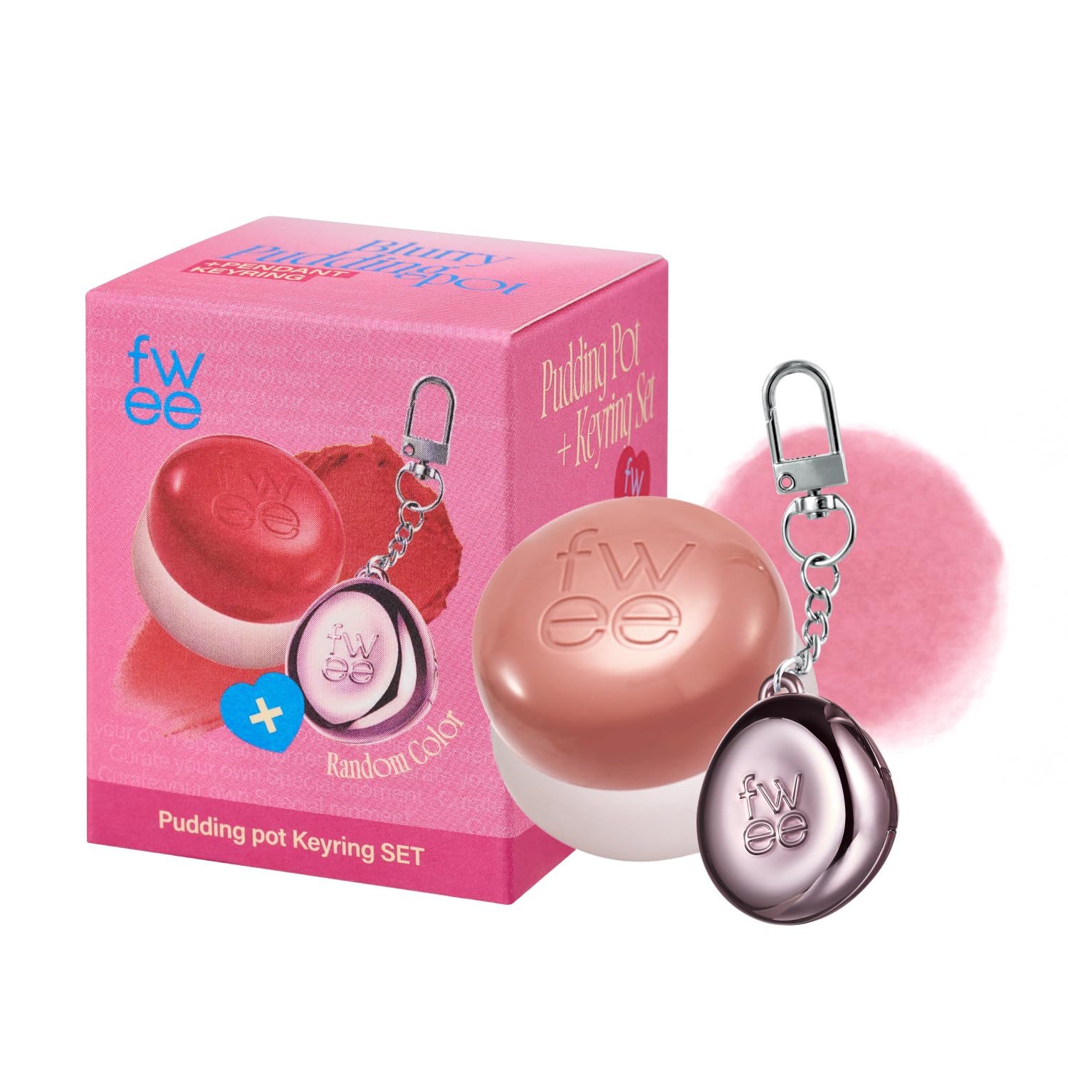 Lip&Cheek Blurry Pudding Pot + Pendant Keyring | Oh! | Random Colored Keyring | Makeup Blush, Buildable Lightweight, Multi-Use Soft Matte Finish | 5G