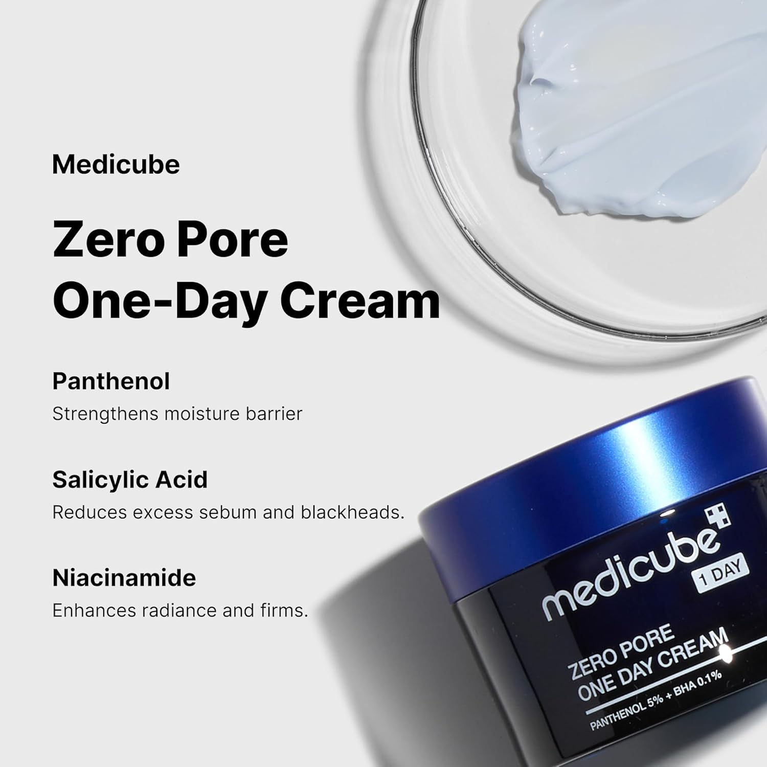 Medicube Zero Pore One-Day Cream 1.7 Fl.Oz - Visibly Smaller Pores, Controls Excess Oil - Pore Refining Cream With Panthenol, Salicylic Acid, And Niacinamide - Korean Skincare : Beauty & Personal Care