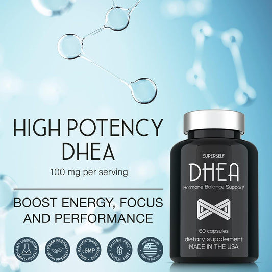 DHEA 100mg - 60 Capsules - Micronized DHEA Supplement for Women & Men - Pure, Natural & Vegan - Made in USA - High Strength Hormone Balance Support Supplements - Non-GMO