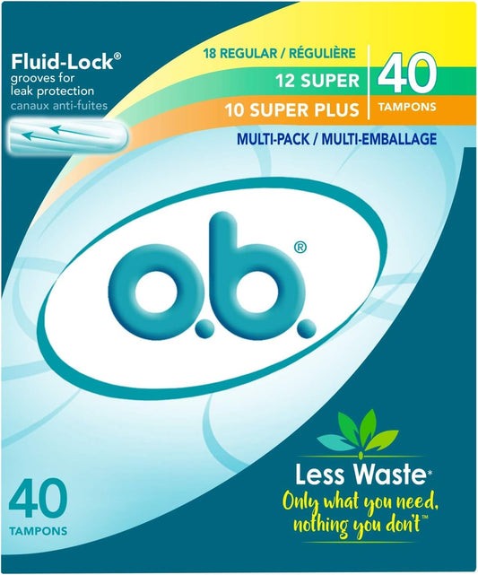 o.b. Tampons Multipack | Non-Applicator Tampon, Unscented | Regular/Super/Super Plus Tampons, 40ct