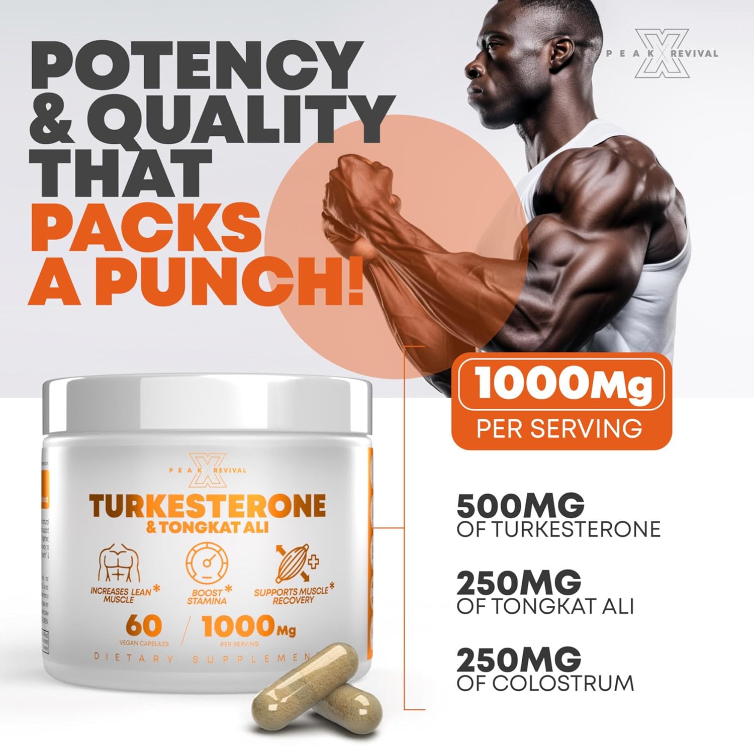 Peak Revival-X Turkesterone & Tongkat Ali 1000mg Supplement - 500mg Ajuga Turkestanica Per Serving Increase Stamina, Lean Muscle Growth & Recovery - Made in The USA (60 Capsules) : Health & Household