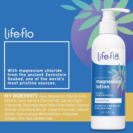 Life-Flo Unscented Magnesium Lotion 8Oz And Magnesium Flakes For Bath 44Oz - Relief And Relaxation With Topical Magnesium Chloride From Zechstein Seabed - Soothe Muscles And Joints - 60-Day Guarantee