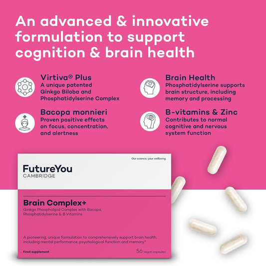 Brain Complex+ Capsules – Brain Supplement With Phosphatidylserine, B Vitamins & Ginkgo Biloba – 28 Day Supply – Brain Energy, Health & Cognition Supplements By Futureyou Cambridge