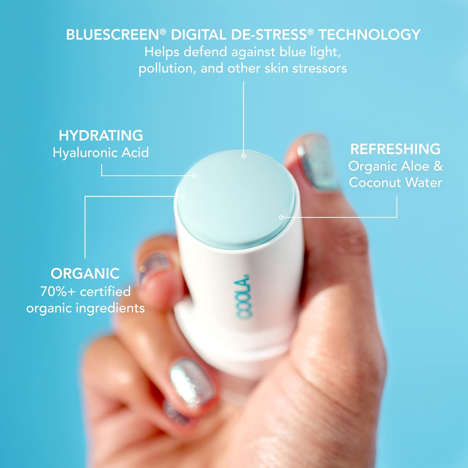 COOLA Organic Refreshing Water Stick Face Moisturizer with SPF 50, Dermatologist Tested Face Sunscreen with Plant-Derived BlueScreen Digital De-Stress Technology, 0.8 Oz : Beauty & Personal Care