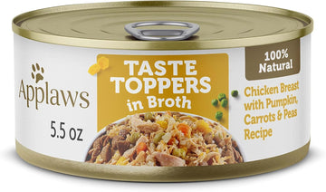 Applaws Taste Toppers, Grain-Free Dog Food Topper, Limited Ingredient, Chicken & Beef Liver With Pumpkin, Carrots & Peas In Broth (12 X 5.5Oz Cans)