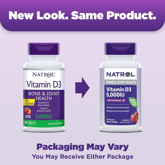 Natrol Vitamin D3 Fast Dissolve Tablets, Dietary Supplement, Bone & Joint Health, Support Your Immune Health, 5000 Iu, 90 Count (Pack Of 12)