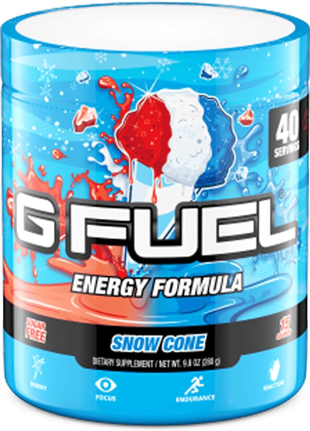 G Fuel Snow Cone Game-Changing Elite Energy Powder, Sharpens Mental Focus And Cognitive Function, Zero Sugar, Supports Immunity And Enhances Mood 9.8 Oz (40 Servings)