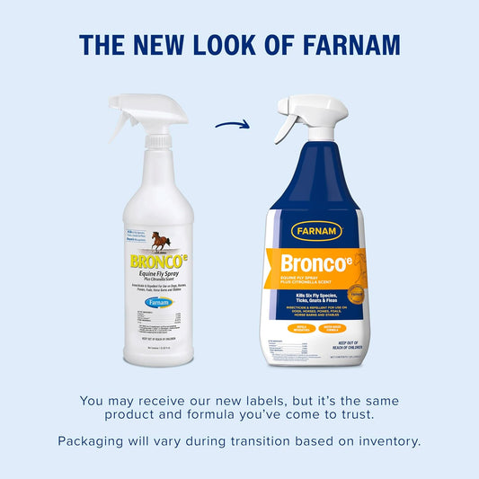 Farnam Broncoe Fly Spray Plus Citronella For Horses, Dogs & Premises - Kills Flies, Ticks, Fleas, Lice & Mosquitoes - Water-Based, Non-Oily Multi-Purpose Insecticide - 32 Oz